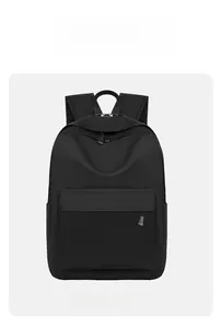 Front view of large black Oxford fabric backpack with durable zipper and padded straps
