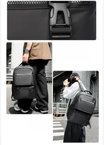 Detail showing durable side buckles and black high-capacity backpack for travel use