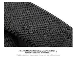 Close-up of black breathable honeycomb mesh shoulder strap with padded cushion