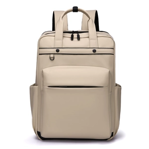 Sac à dos unisexe pour ordinateur portable beige avec détails noirs contrastés pour voyage