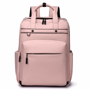 Sac à dos rose pour ordinateur portable avec doubles poignées et grande poche zippée