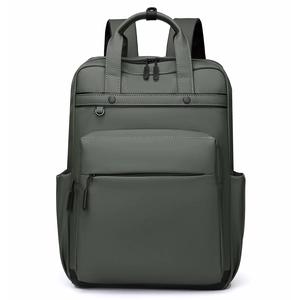 Sac à dos d'ordinateur vert olive minimaliste en cuir imperméable pour travail et voyage