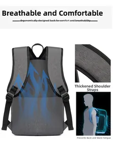 Ergonomic breathable back panel and padded shoulder straps of a grey oxford backpack