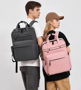 Sac à dos ordinateur imperméable en gris anthracite et rose pour voyage et bureau