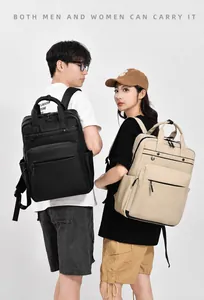 Sacs à dos de voyage unisexe grande capacité en noir et beige avec plusieurs fermetures