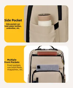 Détails du sac à dos kaki avec poches latérales et compartiments frontaux multiples