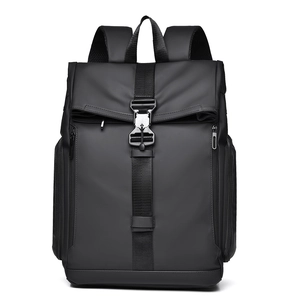 Matte black waterproof urban backpack with tactical metal buckle and ergonomic straps