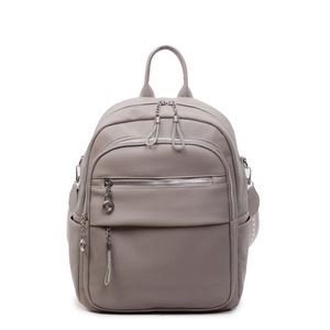 Minimalistischer grauvioletter Lederrucksack mit silbernen Details und großem Volumen