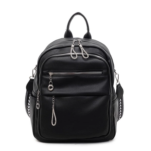 Damen Mode PU Leder Rucksack Große Kapazität Litschitextur Reisen Schultasche Mit Geometrischem Gurtband Kettentroddel