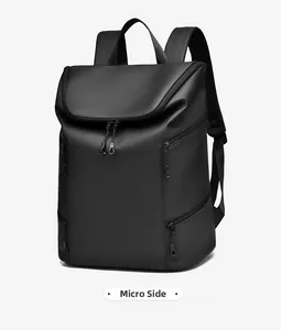 Detailed micro side view of large black waterproof backpack with hidden zippers