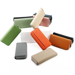 Multi-color RFID leather long zip wallet with pebble texture and large capacity