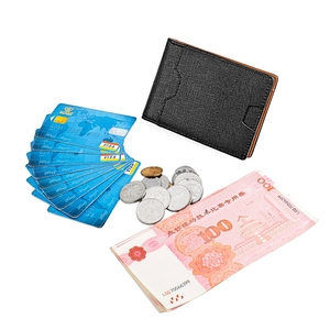 Detail view of slim money clip wallet with Saffiano texture and multi-card storage slots