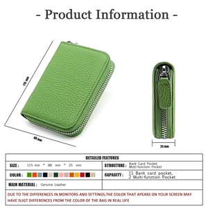 Detailed size specifications of the genuine leather RFID wallet with 11 card slots