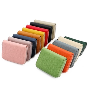 Litchi pattern genuine leather RFID wallets in twelve vibrant colors with zip closure