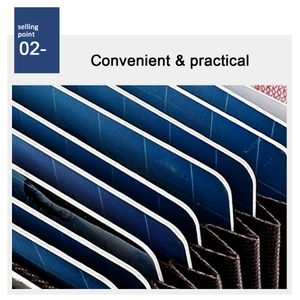 Detail of multi-slot accordion card holder with deep blue slots and RFID lining