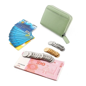 Litchi pattern leather RFID blocking accordion card holder wallet in mint green color