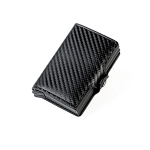 Dual-layer carbon fiber RFID blocking wallet with black metal frame and cash clip