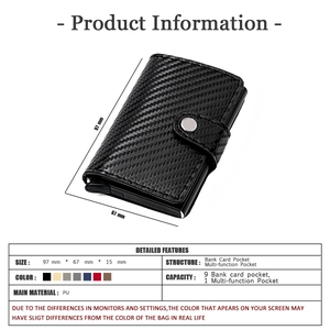 Detailed size specifications for the carbon fiber pattern RFID pop-up card holder