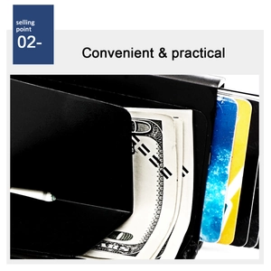 Macro shot of minimalist aluminum wallet showing cash clip and pop-up credit card slots