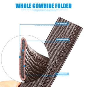Cross-section detail of genuine cowhide belt showing durable three-layer composite structure