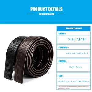 Detailed view of 34mm leather belts with linear texture and automatic buckles in two colors