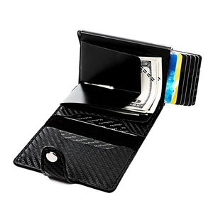 Slim RFID carbon fiber wallet with automatic pop-up card holder and cash clip