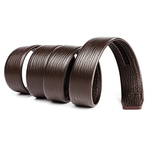 Dark brown cowhide leather belt with litchi texture and automatic buckle track
