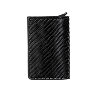 Slim black carbon fiber wallet for men with automatic pop-up aluminum card holder mechanism