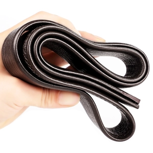 Deep brown genuine leather belt with matte texture and hand-held close-up display