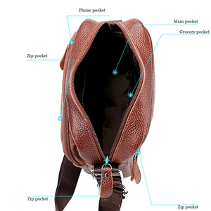 Structure interne du sac à bandoulière en cuir pour homme avec compartiments de rangement