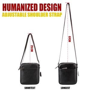 Detailed view of adjustable leather strap with lengths ranging from 29cm to 67cm