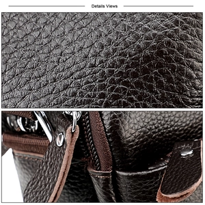 Macro detail of dark brown litchi grain leather texture with silver zipper and metal rivets