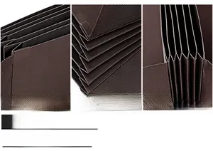 Detail of expandable coffee brown accordion card organizer insert with durable lining