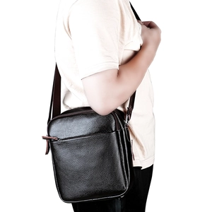 Men Genuine Leather Messenger Bag Litchi Grain Cowhide Crossbody Shoulder Bag For Business Daily Casual Travel Multi Pocket