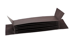 Macro detail of brown accordion style 6-slot organizer with durable divider structure