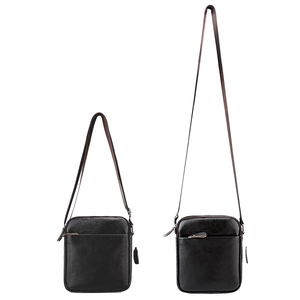 Litchi pattern genuine leather crossbody bag for men with adjustable brown strap
