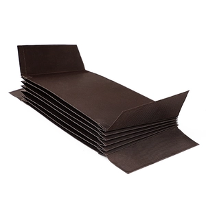 Detail of dark brown expandable accordion organizer showing multi-layer fabric structure