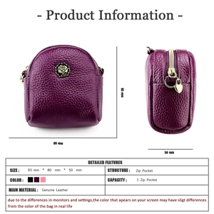 Detailansicht der dunkelvioletten Leder-Mini-Tasche mit Rosenlogo und Herz-Anhänger