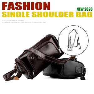 Détails du sac bandoulière en cuir avec poches zippées et fonction antivol