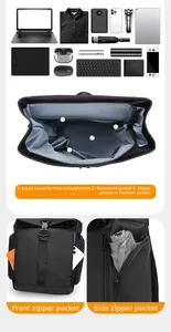 Detailed interior of black business backpack showing multi-compartment storage space
