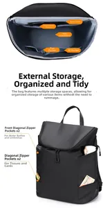 Detailed interior storage compartments and side zip pockets of this large black nylon backpack