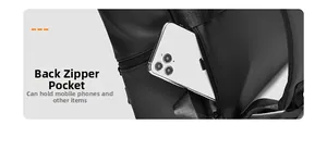 Anti-theft back zipper pocket on black waterproof backpack for smartphone storage