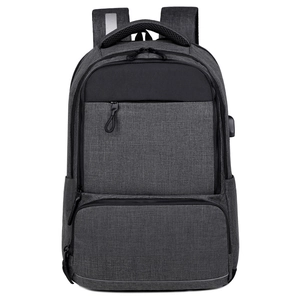 Dark grey business travel laptop backpack with USB port and reflective safety strip