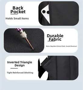 Detail of water-resistant oxford fabric backpack with scratch-resistant surface and back pocket