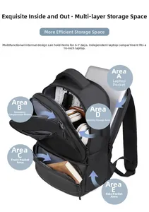 Detail of 16-inch laptop compartment and multi-layer storage in black business backpack