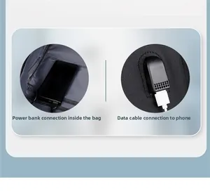 Detail view of external USB charging port and internal power bank connection cable