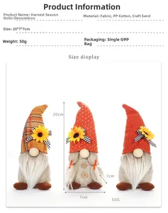 Detailed view of harvest gnome plush with dimensions 20x7x7cm for autumn decoration