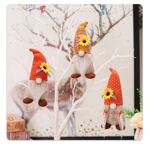 Three-piece hanging gnomes set with sunflowers and plaid hats for fall home decor