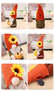 Detail of harvest gnome doll with orange sunflower hat and battery box for light