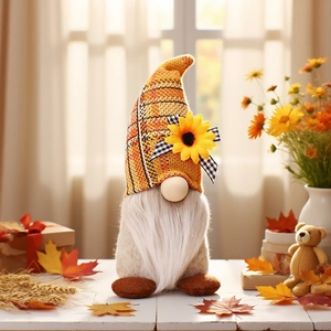 Fall gnome plush with sunflower hat and white beard for autumn harvest home decoration